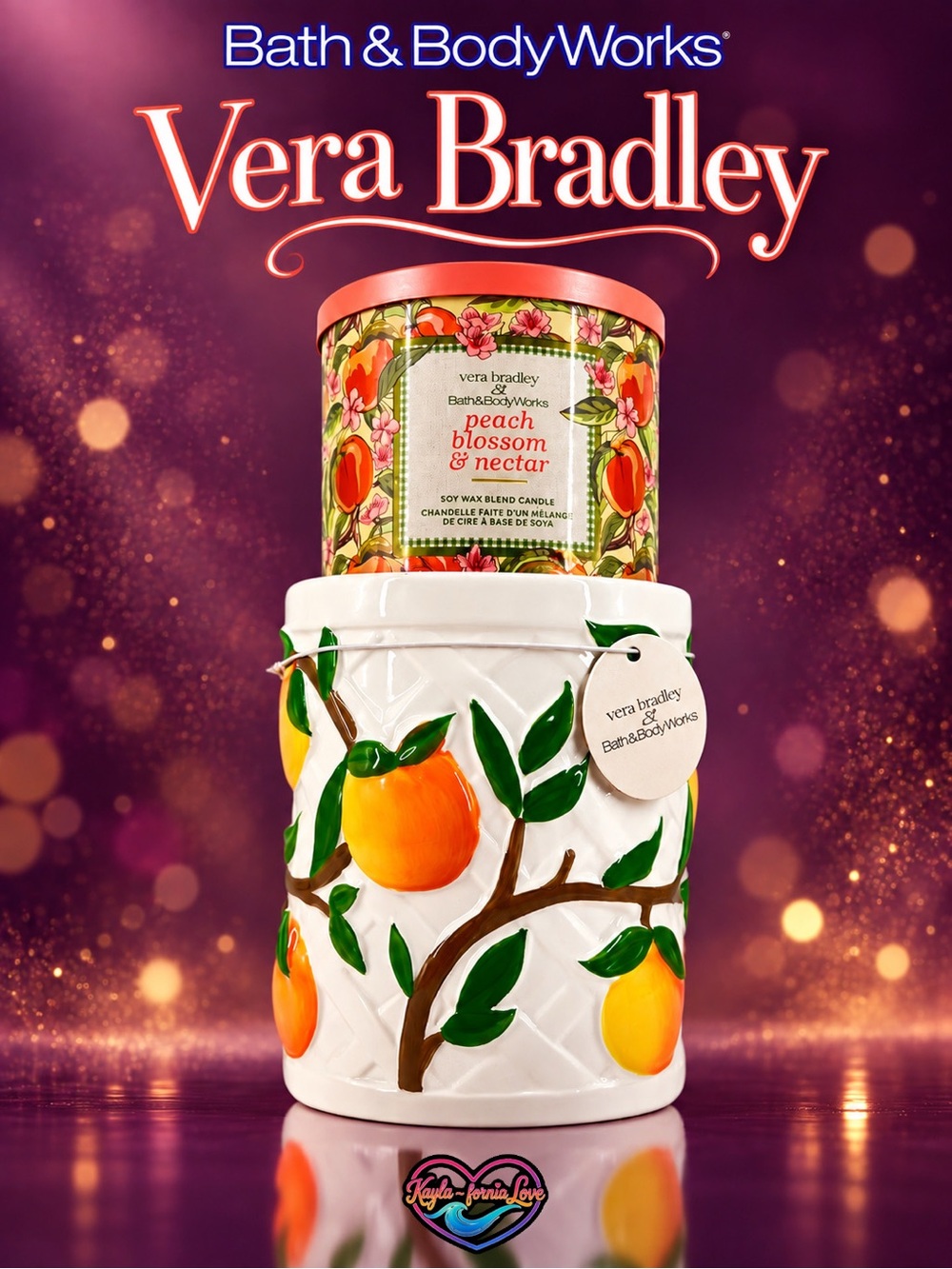 Bath & Body Works Vera Bradley Peach Blossom Nectar Candle Pedestal Set